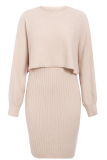 Casual Solid Patchwork O Neck Long Sleeve Two Pieces