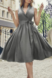 Fashion Sexy Solid Frenulum V Neck A Line Dresses