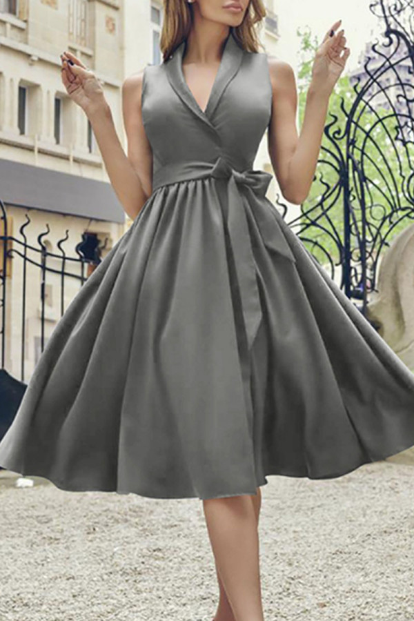 Fashion Sexy Solid Frenulum V Neck A Line Dresses