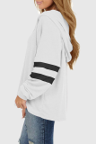 Casual Striped Patchwork Draw String Hooded Collar Tops