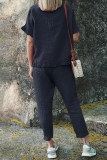 Casual Solid Flounce O Neck Short Sleeve Two Pieces