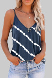 Fashion Casual Striped Print Patchwork V Neck Tops