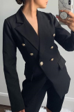 Elegant Solid Patchwork Buckle Turn-back Collar Outerwear