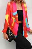 Elegant Print Patchwork Buttons Turndown Collar Outerwear