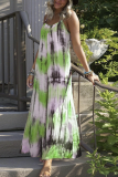 Casual Patchwork Tie-dye Spaghetti Strap Straight Dresses
