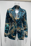 Casual Print Patchwork Turndown Collar Outerwear
