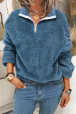 Casual Solid Patchwork Zipper Zipper Collar Tops