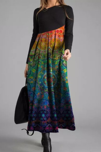 Street Print Patchwork Printing V Neck A Line Dresses