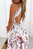 Sexy Print Patchwork Spaghetti Strap Cake Skirt Dresses
