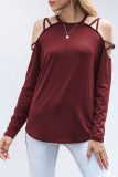 Casual Solid Hollowed Out Patchwork O Neck Tops