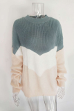 Casual Color Lump Patchwork Contrast O Neck Tops