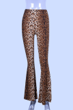 Fashion Street Animal Print Leopard Patchwork Basic Boot Cut High Waist Full Print Bottoms