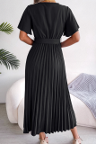 Casual Solid Fold V Neck Waist Skirt Dresses