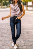 Casual Solid Patchwork U Neck Tops