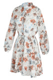 Fashion Casual Print Patchwork Turndown Collar Long Sleeve Dresses