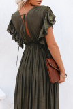 Casual Solid Patchwork V Neck Cake Skirt Dresses