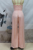 Casual Solid Patchwork Spaghetti Strap Straight Jumpsuits