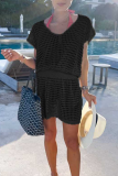 Casual Solid Mesh V Neck Waist Skirt Dresses