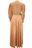 Casual Print Patchwork V Neck Cake Skirt Dresses