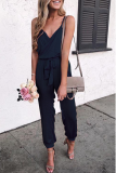Casual Solid Patchwork Spaghetti Strap Harlan Jumpsuits