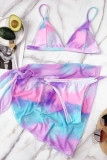 Fashion Vacation Tie Dye Patchwork Swimwears Three-piece Set