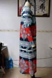 Fashion Geometric Patchwork Asymmetrical Printing Turn-back Collar Outerwear