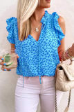 Casual Leopard Flounce V Neck T-Shirts