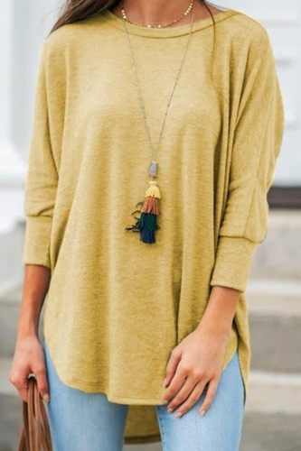 Casual Solid Basic Asymmetrical O Neck T-Shirts