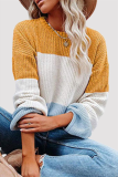Fashion Casual Patchwork Contrast O Neck Tops