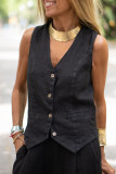 Casual Solid Patchwork Buttons Asymmetrical V Neck Tops