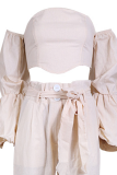 Fashion Elegant Solid Patchwork With Belt Strapless Long Sleeve Two Pieces
