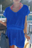 Casual Solid Mesh V Neck Waist Skirt Dresses