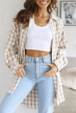 Casual Plaid Patchwork Turndown Collar Tops