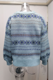 Casual Geometric Patchwork Buckle V Neck Outerwear Sweater