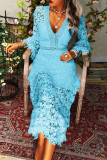 Fashion Street Solid Patchwork V Neck Princess Dresses