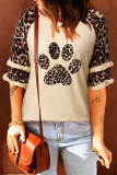 Casual Print Leopard Patchwork O Neck T-Shirts