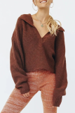 Casual Solid Patchwork Turndown Collar Tops Sweater