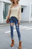 Casual Solid Hollowed Out Patchwork V Neck Sweaters