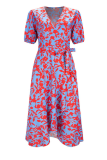 Casual Print Flounce V Neck Irregular Dress Dresses