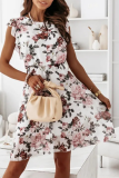 Fashion Elegant Floral Patchwork Flounce O Neck A Line Dresses