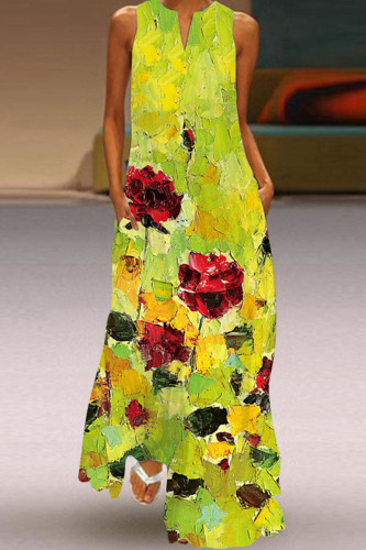 Fashion Street Print Patchwork V Neck A Line Dresses
