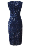 Fashion Elegant Solid Sequins Slit O Neck Pencil Skirt Dresses