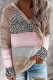 Wisherryy Fashion Hooded Leopard Stitched Knit Sweater