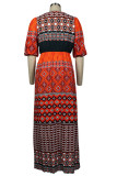 Fashion Bohemian Print Patchwork V Neck A Line Dresses