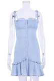 Fashion Casual Solid Patchwork Spaghetti Strap A Line Dresses