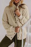 Solid Patchwork Buckle Mandarin Collar Outerwear