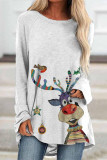 Casual Print Patchwork O Neck Tops