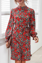 Fashion Elegant Floral Patchwork Frenulum O Neck A Line Dresses
