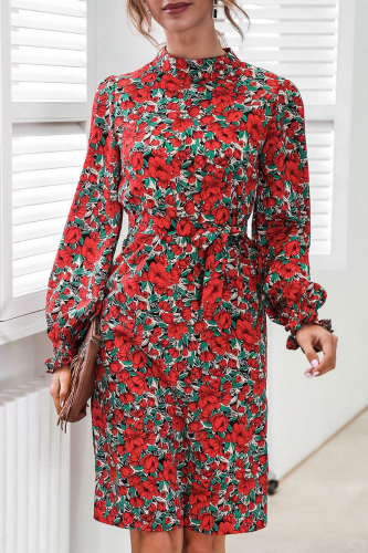 Fashion Elegant Floral Patchwork Frenulum O Neck A Line Dresses