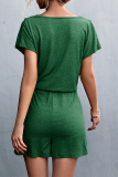 Fashion Solid Patchwork V Neck Straight Rompers
